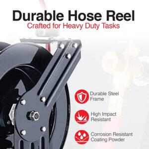 ReelWorks Air Hose Reel 3/8" Inch x 50' Foot SBR Rubber Hose Max 300PSI Commercial Steel Construction