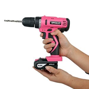 Apollo Tools Powerful Lightweight Cordless Drill, 10.8 Lithium Ion Battery with 30-Piece Accessory Drill Bit Set - Pink Ribbon - Pink- DT4937P