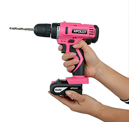 Apollo Tools Powerful Lightweight Cordless Drill, 10.8 Lithium Ion Battery with 30-Piece Accessory Drill Bit Set - Pink Ribbon - Pink- DT4937P