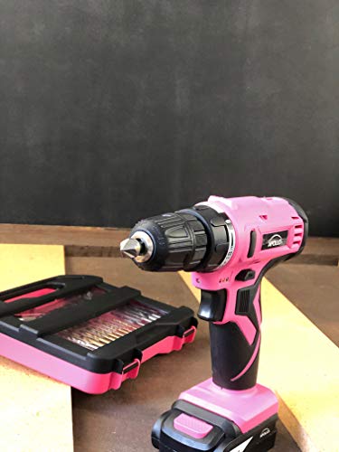 Apollo Tools Powerful Lightweight Cordless Drill, 10.8 Lithium Ion Battery with 30-Piece Accessory Drill Bit Set - Pink Ribbon - Pink- DT4937P