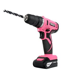 Apollo Tools Powerful Lightweight Cordless Drill, 10.8 Lithium Ion Battery with 30-Piece Accessory Drill Bit Set - Pink Ribbon - Pink- DT4937P