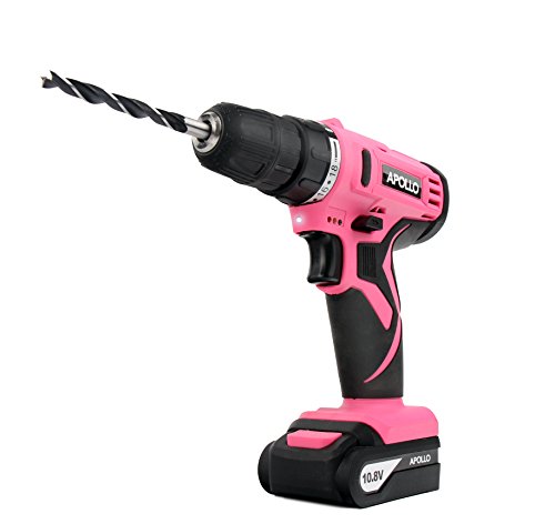 Apollo Tools Powerful Lightweight Cordless Drill, 10.8 Lithium Ion Battery with 30-Piece Accessory Drill Bit Set - Pink Ribbon - Pink- DT4937P