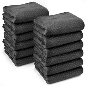 sure-max 12 heavy-duty moving & packing blankets - ultra thick pro - 80" x 72" (65 lb/dz weight) - professional quilted shipping furniture pads black