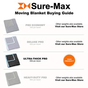 Sure-Max 12 Heavy-Duty Moving & Packing Blankets - Ultra Thick Pro - 80" x 72" (65 lb/dz weight) - Professional Quilted Shipping Furniture Pads Black