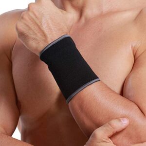 neotech care wrist band support sleeve - elastic & breathable knitted fabric compression brace - for tennis, gym, sport, tendonitis - black color (size l, 1 unit)