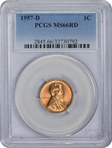 1957-d lincoln cent, ms66rd, pcgs