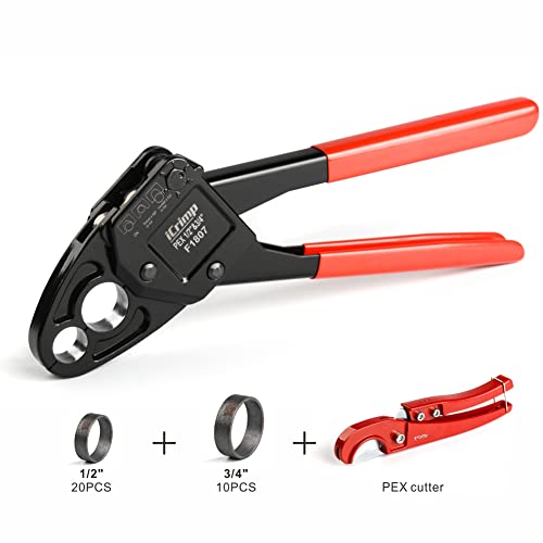 iCrimp Angle PEX Crimping Tools Combo Kits for 1/2" & 3/4" Pex Crimp Rings with Go/No-Go Gauge with PEX Pipe Cutter Suits for All US F1807 Standards Copper Rings