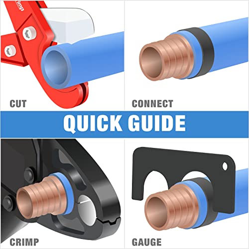 iCrimp Angle PEX Crimping Tools Combo Kits for 1/2" & 3/4" Pex Crimp Rings with Go/No-Go Gauge with PEX Pipe Cutter Suits for All US F1807 Standards Copper Rings