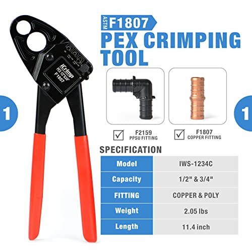 iCrimp Angle PEX Crimping Tools Combo Kits for 1/2" & 3/4" Pex Crimp Rings with Go/No-Go Gauge with PEX Pipe Cutter Suits for All US F1807 Standards Copper Rings