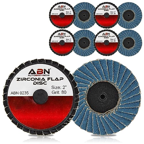 ABN Sandpaper Disc Set, 2in - T27 80 Grit High Density Zirconia Alumina 10pk Round Sander Flat Flap Round Sanding Pads