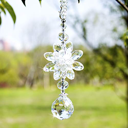 H&D HYALINE & DORA Clear Hanging Crystal Ball Prisms Flower Fengshui Ornament Suncatcher Rear View Mirror Car Charm Decor