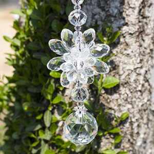 H&D HYALINE & DORA Clear Hanging Crystal Ball Prisms Flower Fengshui Ornament Suncatcher Rear View Mirror Car Charm Decor