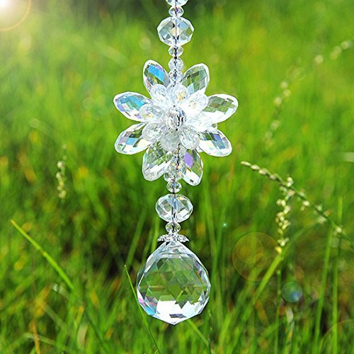 H&D HYALINE & DORA Clear Hanging Crystal Ball Prisms Flower Fengshui Ornament Suncatcher Rear View Mirror Car Charm Decor