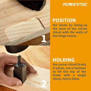 POWERTEC 71036 Squaring Chisel w/Premium Grade HSS Blade | Hinge Recess Corner Wood Chiseling Tool