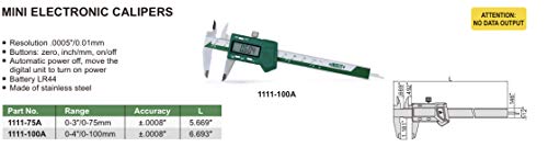 INSIZE 1111-100A Mini Electronic Caliper, 0-4"/0-100 mm