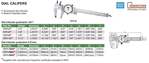 INSIZE 1311-8 Dial Caliper, 0-8", Graduation .001"