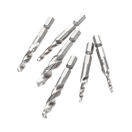 MUXSAM 6Pcs Drill Tap Combination Bit Set Deburr Countersink Hex Bit HSS 1/4 Shank