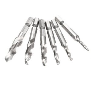 MUXSAM 6Pcs Drill Tap Combination Bit Set Deburr Countersink Hex Bit HSS 1/4 Shank