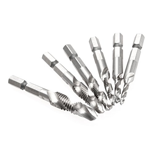 MUXSAM 6Pcs Drill Tap Combination Bit Set Deburr Countersink Hex Bit HSS 1/4 Shank