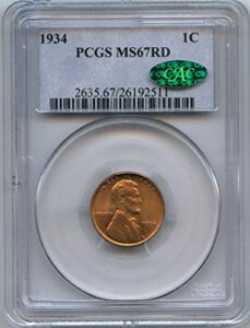 1934 lincoln head cent ms-67 pcgs/cac rd