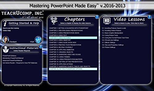 TEACHUCOMP Video Training Tutorial for Microsoft PowerPoint 2016 DVD-ROM Course and PDF Manual