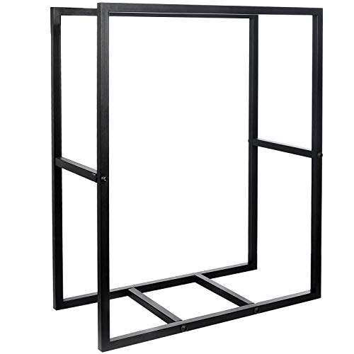 MyGift Black Powder Coated Metal Firewood Rack Indoor Fireplace Log Storage, 30 Inch Outdoor Wood Rack