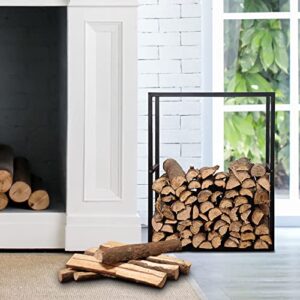 MyGift Black Powder Coated Metal Firewood Rack Indoor Fireplace Log Storage, 30 Inch Outdoor Wood Rack