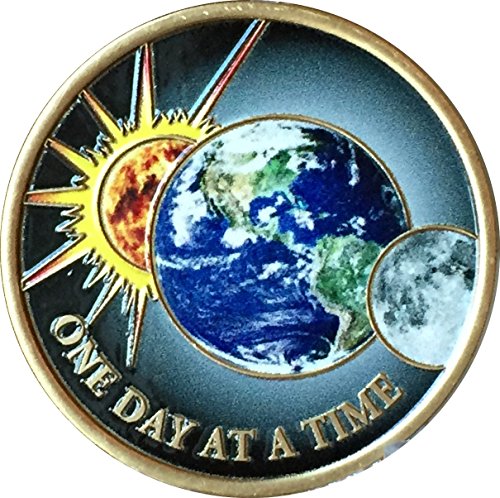 One Day at A Time Universe Sun Moon Earth Medallion Color Serenity Prayer Chip