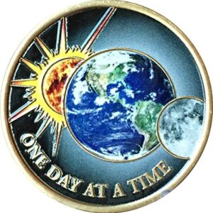 One Day at A Time Universe Sun Moon Earth Medallion Color Serenity Prayer Chip