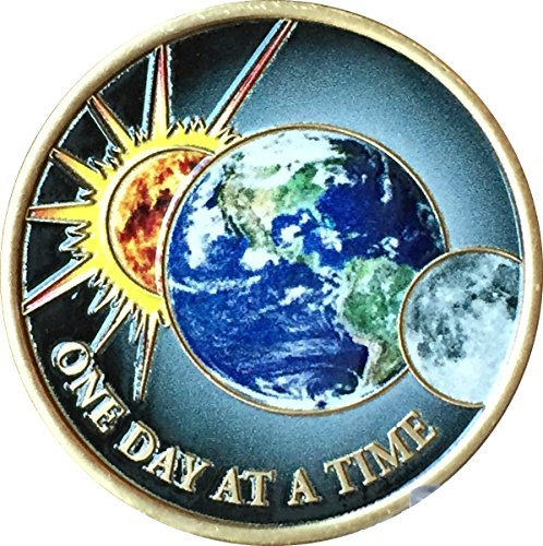 One Day at A Time Universe Sun Moon Earth Medallion Color Serenity Prayer Chip