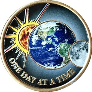 One Day at A Time Universe Sun Moon Earth Medallion Color Serenity Prayer Chip