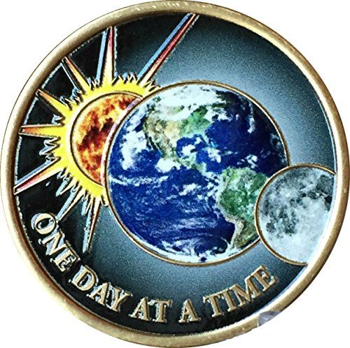 One Day at A Time Universe Sun Moon Earth Medallion Color Serenity Prayer Chip