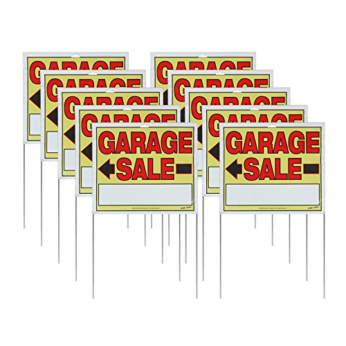 Sunburst Systems 3905 Garage Sale Sign, Assembled with metal U-Stake, Double Sided, 14" x 22" (Including Stakes), 10 Pack