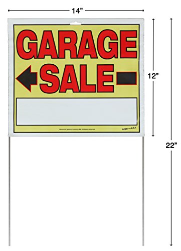 Sunburst Systems 3905 Garage Sale Sign, Assembled with metal U-Stake, Double Sided, 14" x 22" (Including Stakes), 10 Pack