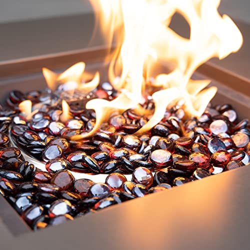 onlyfire Flat Fire Glass Beads for Propane Fire Pit, 1/2 Inch Reflective Firepit Glass Rocks 10 Pounds Flat Marbles for Gas Fireplace and Fire Pit Table, High Luster Amber