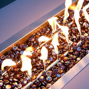 onlyfire Flat Fire Glass Beads for Propane Fire Pit, 1/2 Inch Reflective Firepit Glass Rocks 10 Pounds Flat Marbles for Gas Fireplace and Fire Pit Table, High Luster Amber