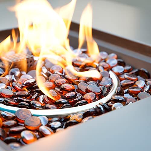 onlyfire Flat Fire Glass Beads for Propane Fire Pit, 1/2 Inch Reflective Firepit Glass Rocks 10 Pounds Flat Marbles for Gas Fireplace and Fire Pit Table, High Luster Amber