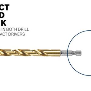 BOSCH TI2135IM 1-Piece 1/8 In. x 2-3/4 In. Titanium Nitride Coated Metal Drill Bit Impact Tough with Impact-Rated Hex Shank Ideal for Heavy-Gauge Carbon Steels, Light Gauge Metal, Hardwood