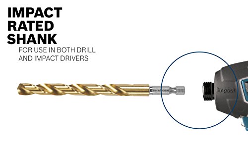 BOSCH TI2135IM 1-Piece 1/8 In. x 2-3/4 In. Titanium Nitride Coated Metal Drill Bit Impact Tough with Impact-Rated Hex Shank Ideal for Heavy-Gauge Carbon Steels, Light Gauge Metal, Hardwood