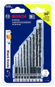 bosch bl9im 9-piece assorted set black oxide metal drill bits impact tough with impact-rated hex shank for applications in steel, copper, aluminum, brass, oak, mdf, pine, pvc and more