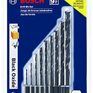 BOSCH BL9IM 9-Piece Assorted Set Black Oxide Metal Drill Bits Impact Tough with Impact-Rated Hex Shank for Applications in Steel, Copper, Aluminum, Brass, Oak, MDF, Pine, PVC and More