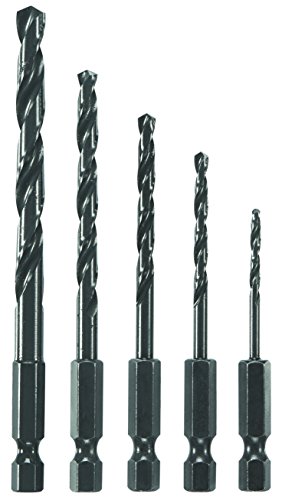 BOSCH BL5IM 5-Piece Assorted Set Black Oxide Metal Drill Bits Impact Tough with Impact-Rated Hex Shank for Applications in Steel, Copper, Aluminum, Brass, Oak, MDF, Pine, PVC and More