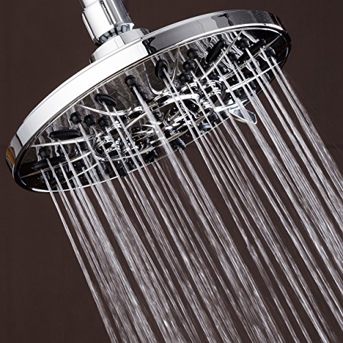 AquaDance Chrome High Pressure 6-Setting, 7" Rainfall Shower Head – Tested to Meet US Quality Standards, Angle-Adjustable, with Tool-Free Installation Finish