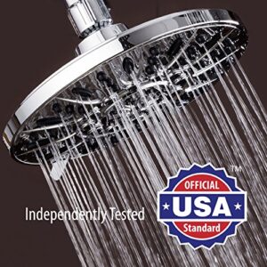 AquaDance Chrome High Pressure 6-Setting, 7" Rainfall Shower Head – Tested to Meet US Quality Standards, Angle-Adjustable, with Tool-Free Installation Finish