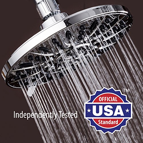 AquaDance Chrome High Pressure 6-Setting, 7" Rainfall Shower Head – Tested to Meet US Quality Standards, Angle-Adjustable, with Tool-Free Installation Finish
