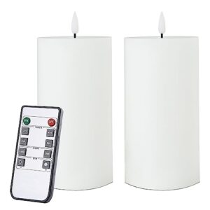 volnyus white flameless candles set of 2 (3x6 inch) flickering led wax candles battery operated with remote control timers for night light/fireplace/party dimmable pillar candles flat top