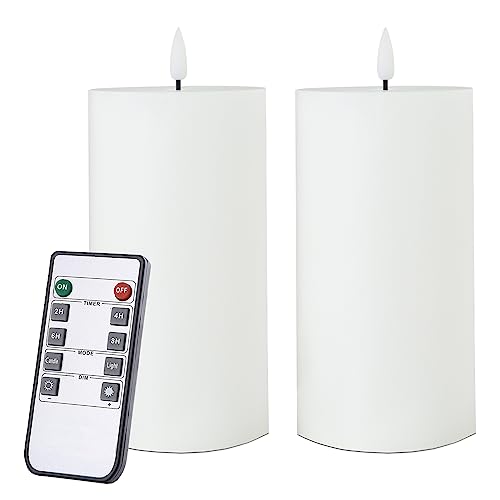 volnyus White Flameless Candles Set of 2 (3x6 inch) Flickering LED Wax Candles Battery Operated with Remote Control Timers for Night Light/Fireplace/Party Dimmable Pillar Candles Flat top