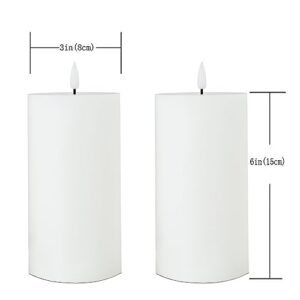 volnyus White Flameless Candles Set of 2 (3x6 inch) Flickering LED Wax Candles Battery Operated with Remote Control Timers for Night Light/Fireplace/Party Dimmable Pillar Candles Flat top