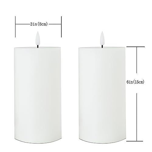 volnyus White Flameless Candles Set of 2 (3x6 inch) Flickering LED Wax Candles Battery Operated with Remote Control Timers for Night Light/Fireplace/Party Dimmable Pillar Candles Flat top