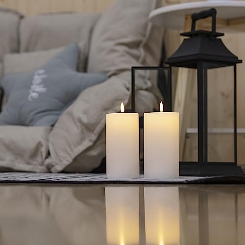 volnyus White Flameless Candles Set of 2 (3x6 inch) Flickering LED Wax Candles Battery Operated with Remote Control Timers for Night Light/Fireplace/Party Dimmable Pillar Candles Flat top